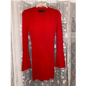 Red body con long sleeve dress. Wide sleeves